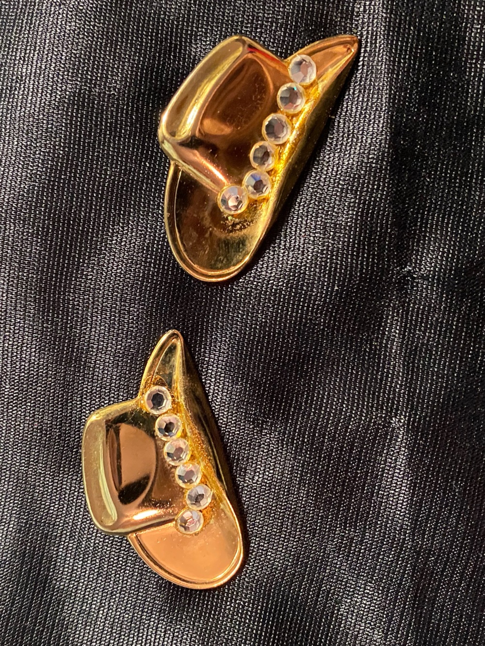 Jewelry Gold Tone Cowboy Hat Earrings with Crystal Accents